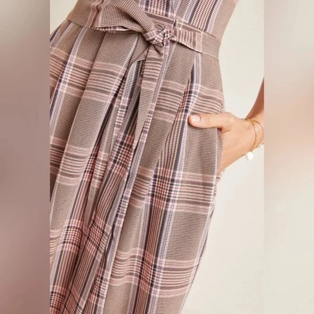 Anthropologie Gal Meets Glam Madison Brown Plaid Midi Dress Square Neck Size 2 - Picture 2 of 9
